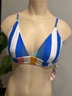 Raisins Blue Multi Stripe Triangle Bikini Top